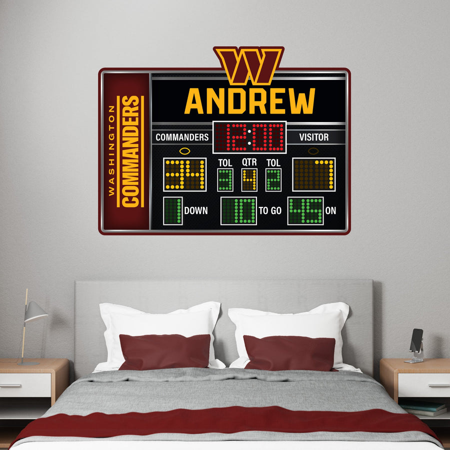 Washington Commanders - Scoreboard Graphic - With Personalized Name - Official NFL - Reusable Vinyl Wall Decals