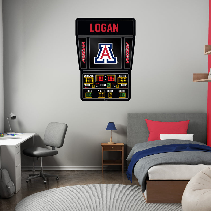 Arizona Wildcats - Basketball Scoreboard Graphic - With Personalized Name - Official NCAA - Reusable Vinyl Wall Decals