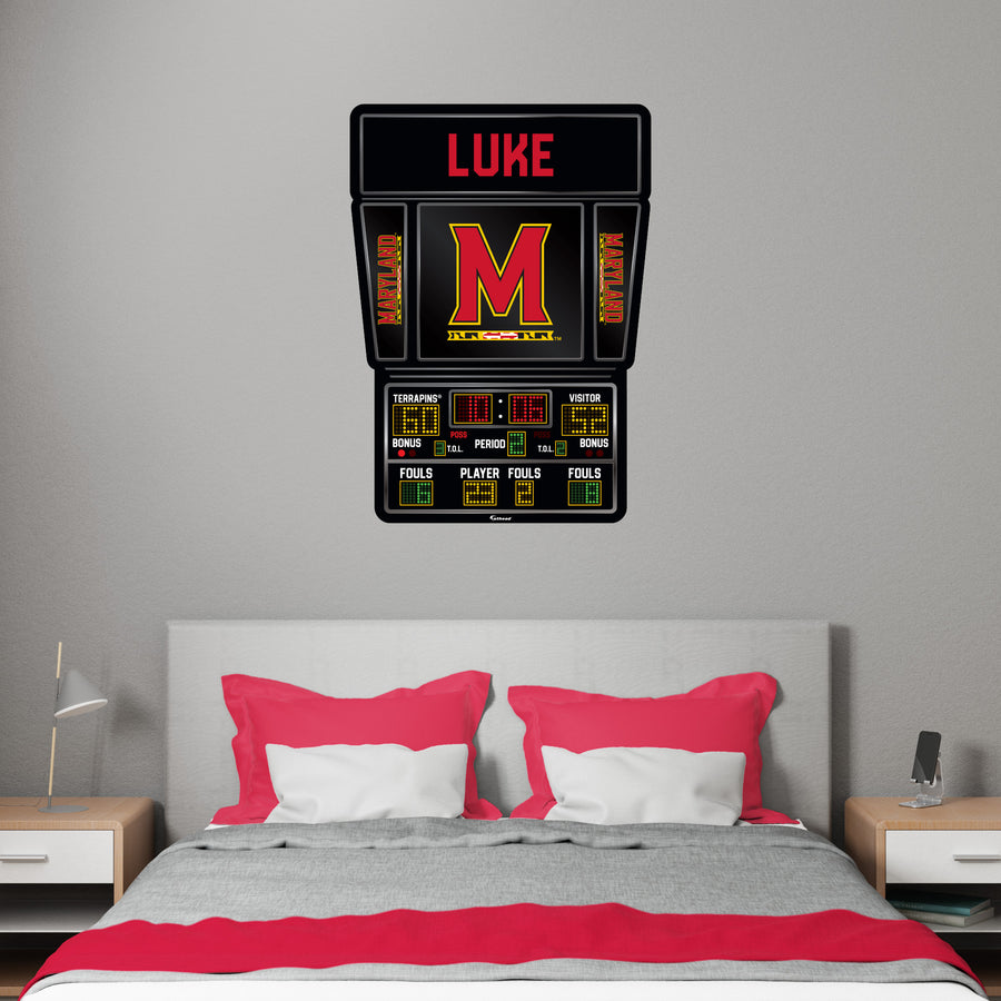 Maryland Terrapins - Basketball Scoreboard Graphic - With Personalized Name - Official NCAA - Reusable Vinyl Wall Decals