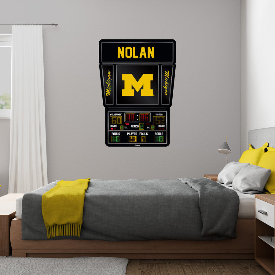 Michigan Wolverines - Basketball Scoreboard Graphic - With Personalized Name - Official NCAA - Reusable Vinyl Wall Decals