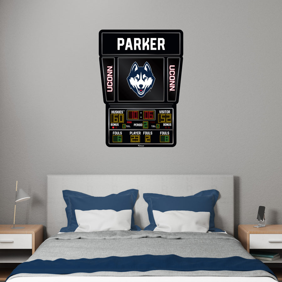 UConn Huskies - Basketball Scoreboard Graphic - With Personalized Name - Official NCAA - Reusable Vinyl Wall Decals