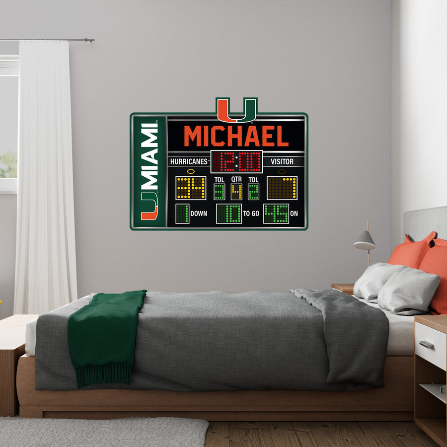 Miami Hurricanes - Scoreboard Graphic - With Personalized Name - Official NCAA - Reusable Vinyl Wall Decal