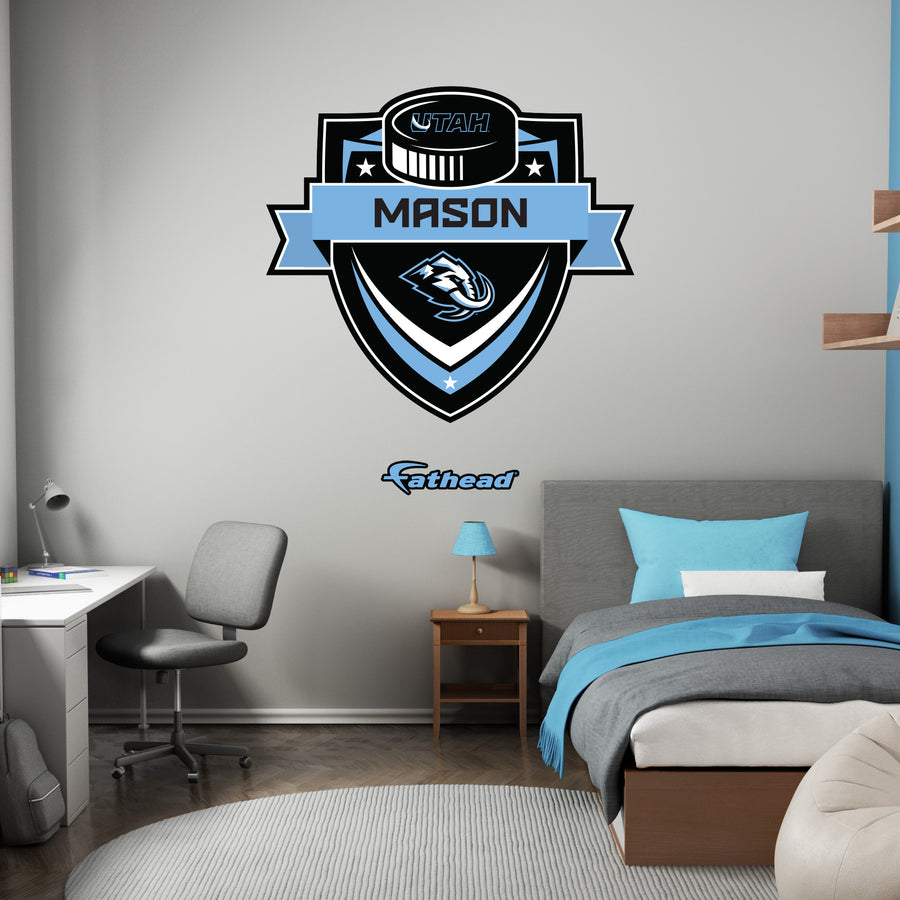 Utah Mammoth - Badge - With Personalized Name - Official NHL - Reusable Vinyl Wall Decals