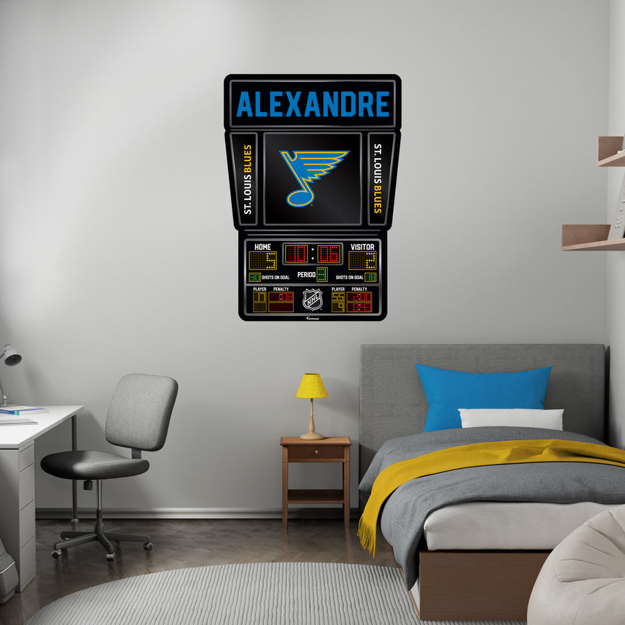 St. Louis Blues - Scoreboard Graphic - With Personalized Name - Official NHL - Reusable Vinyl Wall Decal