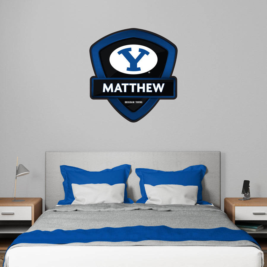 BYU Cougars - Badge - With Personalized Name - Official NCAA - Reusable Vinyl Wall Decals