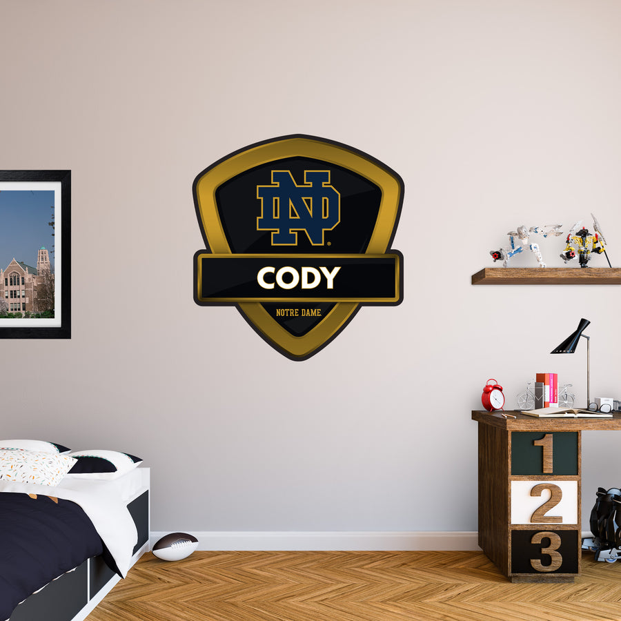 Notre Dame Fighting Irish - Badge - With Personalized Name - Official NCAA - Vinyl Transfer Decal