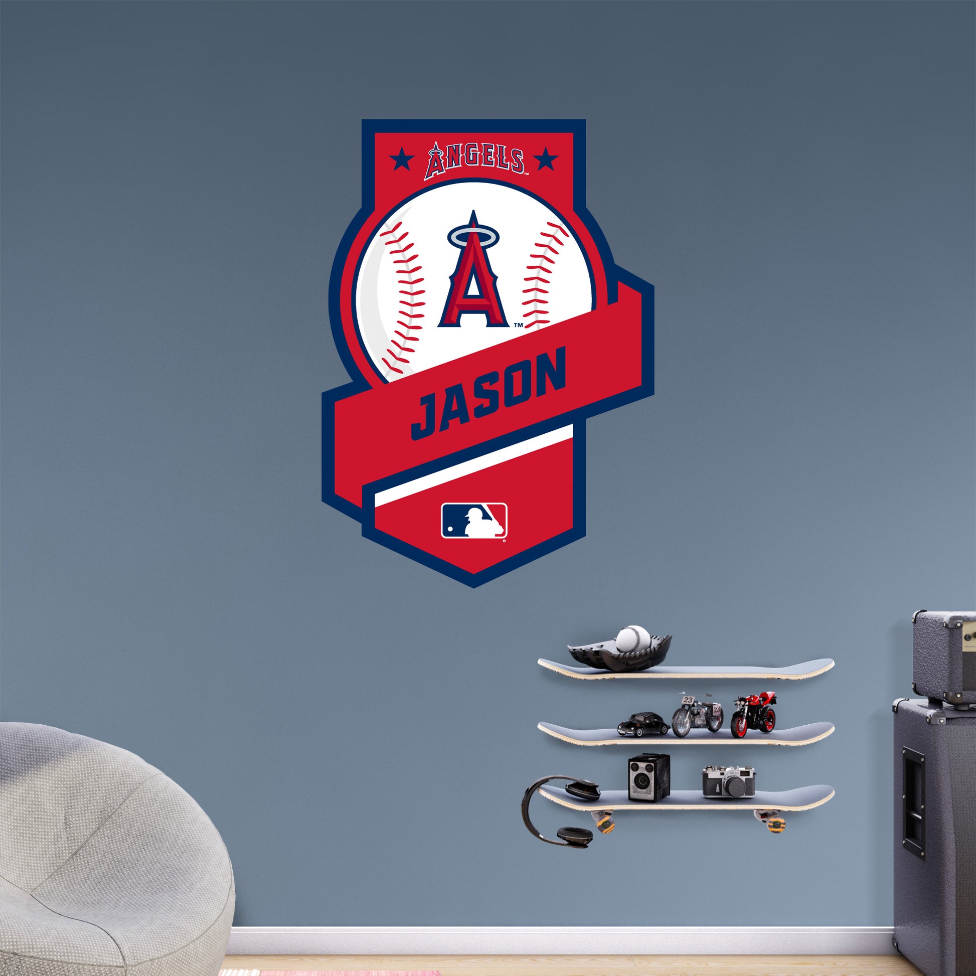 Los Angeles Angels flag, MLB, red white metal background, american