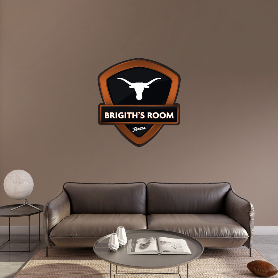 Texas Longhorns - Badge - With Personalized Name - Official NCAA - Vinyl Transfer Decal