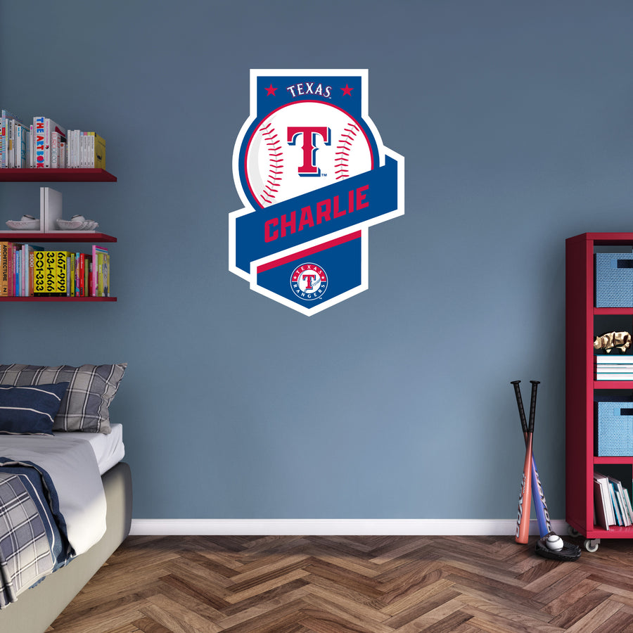Texas Rangers - Banner Logo - With Personalized Name - Official MLB - Vinyl Transfer Decal