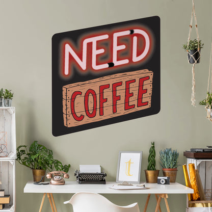 Need Coffee Neon Sign        - Officially Licensed Big Moods Removable     Adhesive Decal