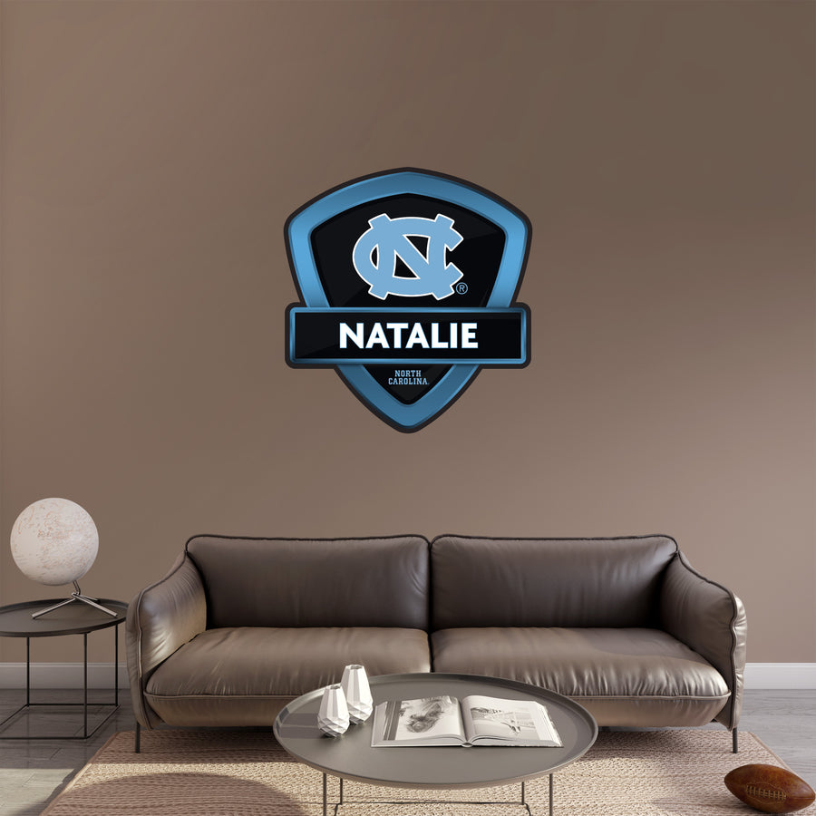 North Carolina Tar Heels - Badge Logo - With Personalized Name - Official NCAA - Vinyl Transfer Decal