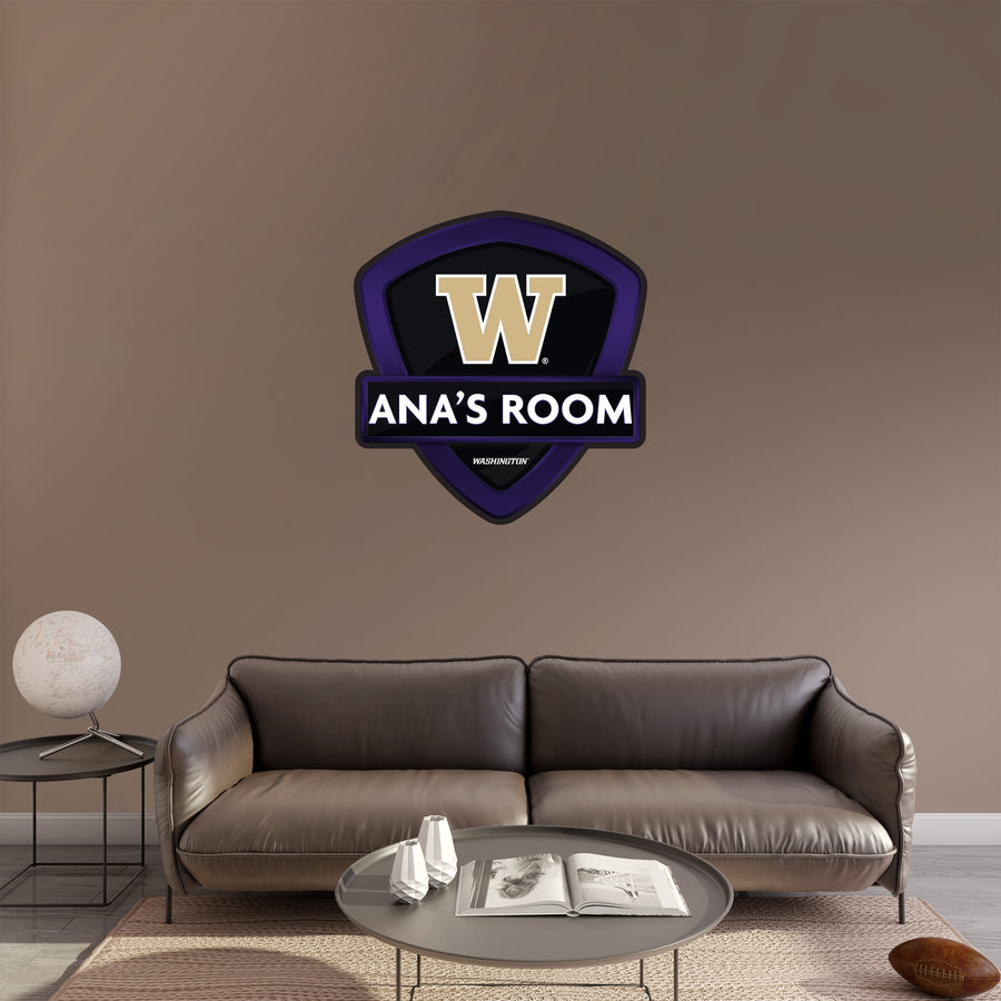 Washington Huskies - Badge - With Personalized Name - Official NCAA - Vinyl Transfer Decal