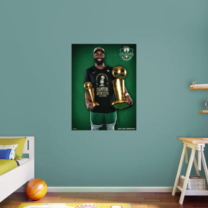 Jaylen Brown - 2024 Champion Trophies - Peel & Stick Poster - Official NBA - Boston Celtics - Reusable Vinyl Wall Decal