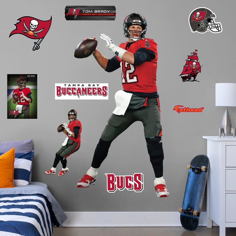 Tom Brady - RealBig Red Jersey Collection - Official NFL - Tampa Bay Buccaneers - Reusable Vinyl Wall Decals