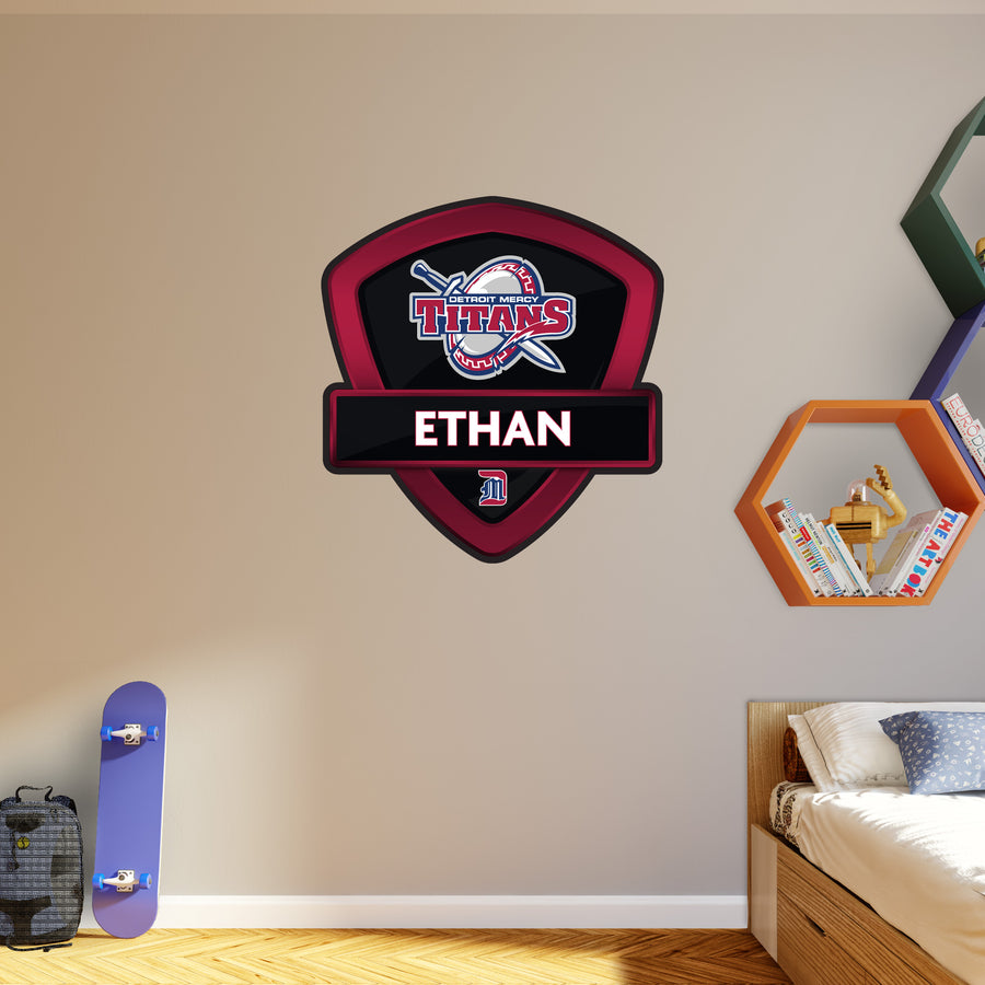 Detroit Mercy Titans - Badge - With Personalized Name - Official NCAA - Vinyl Transfer Decal