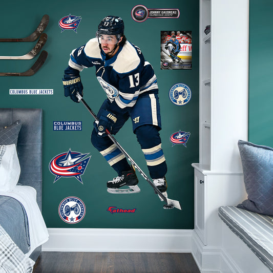Columbus Blue Jackets: Alternate Stacked Personalized Name - NHL Transfer Wall Decal in White (39.5W x 52H)