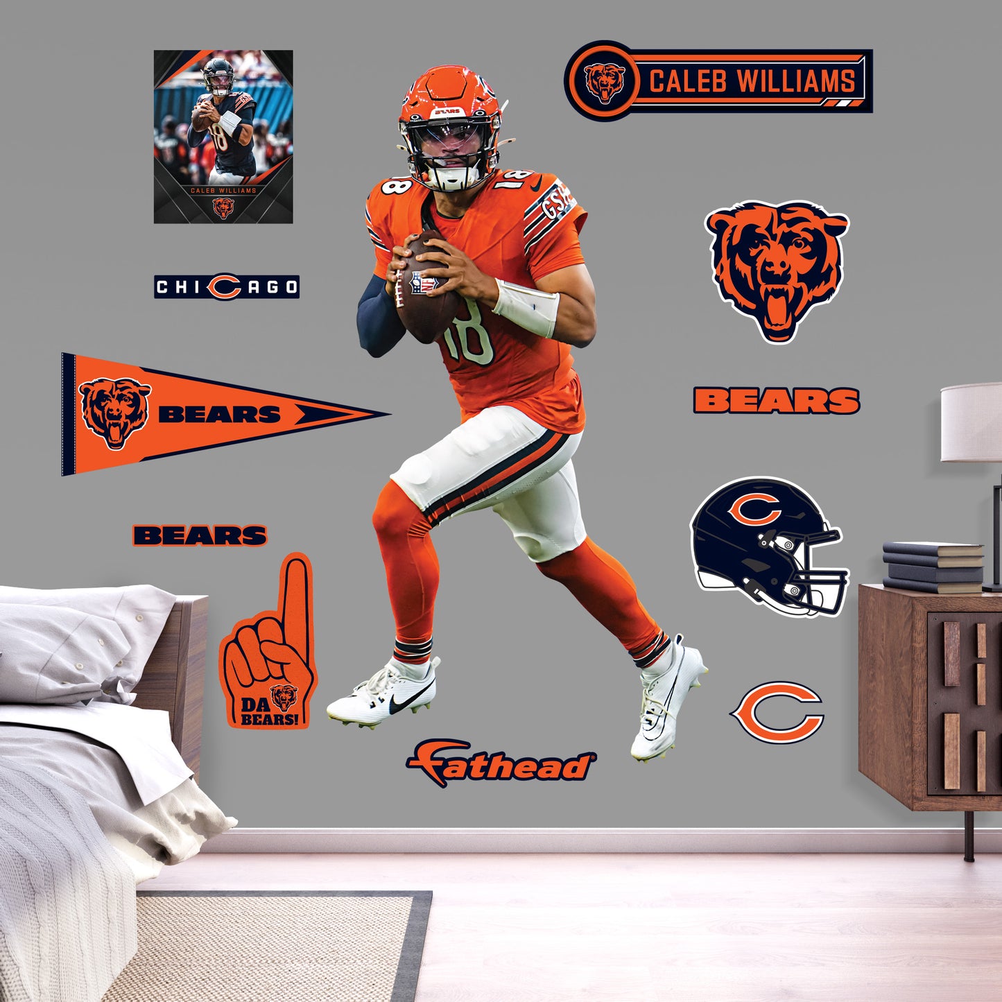 Caleb Williams - RealBig Orange Collection - Official NFL - Chicago Bears - Reusable Vinyl Wall Decals