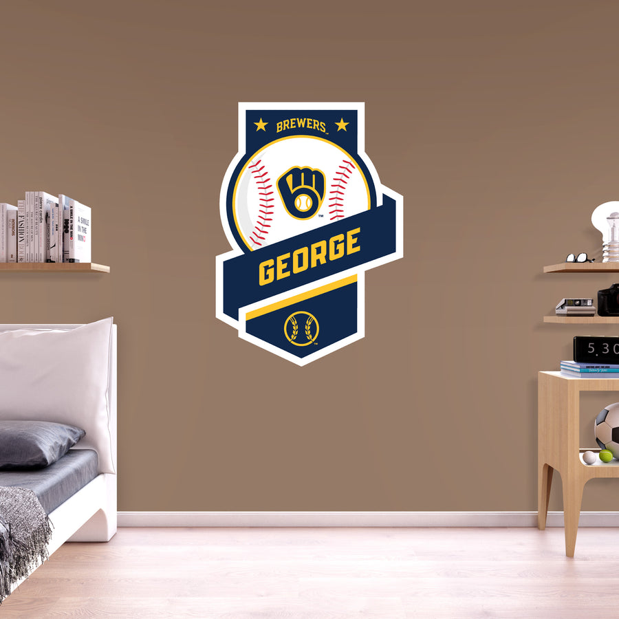 Milwaukee Brewers - Banner Badge - With Personalized Name - Official MLB - Vinyl Transfer Decal