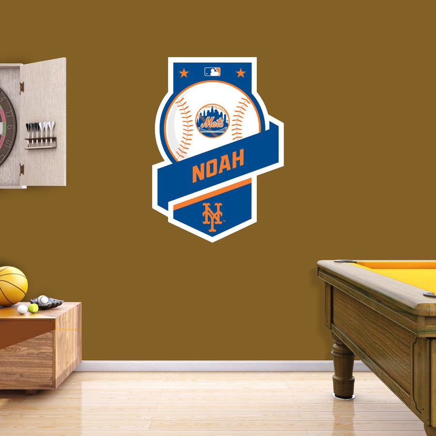 New York Mets - Banner Badge - With Personalized Name - Official MLB - Vinyl Transfer Decal