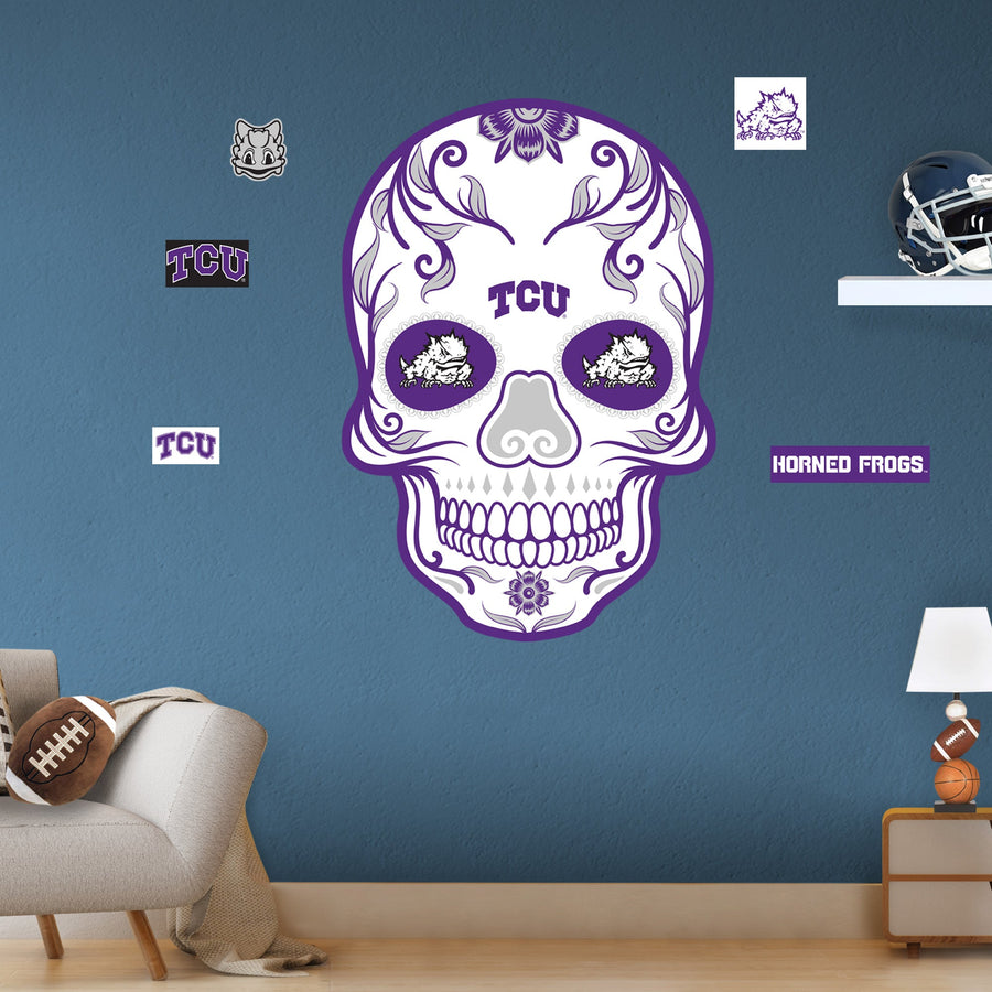 TCU Horned Frogs - RealBig Sugar Skull Collection - Official NCAA - Reusable Vinyl Wall Decals