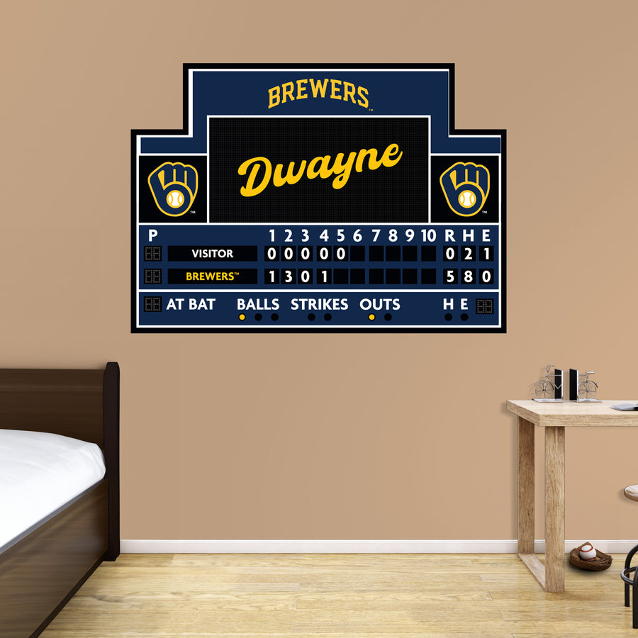 Milwaukee Brewers - Scoreboard Graphic - With Personalized Name - Official MLB - Vinyl Transfer Decal