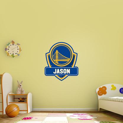 Golden State Warriors: Badge Personalized Name - Officially Licensed NBA Removable Adhesive Decal