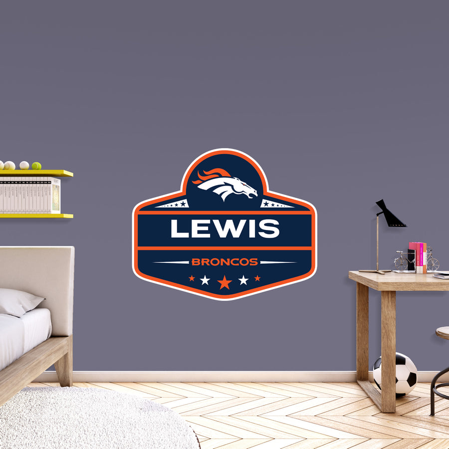 Denver Broncos - Badge - With Personalized Name - Official NFL - Reusable Vinyl Transfer Decal
