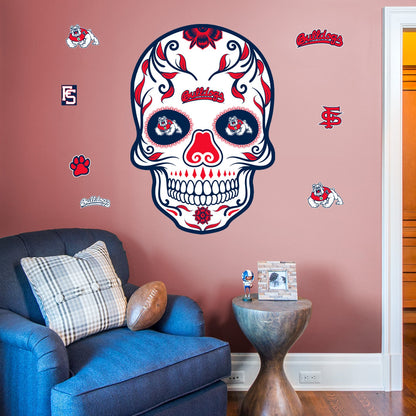 Fresno State Bulldogs - RealBig Sugar Skull Collection - Official NCAA - Reusable Vinyl Wall Decals