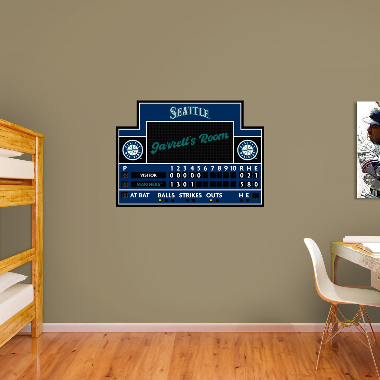 Seattle Mariners: Scoreboard Personalized Name        - Officially Licensed MLB Removable     Adhesive Decal
