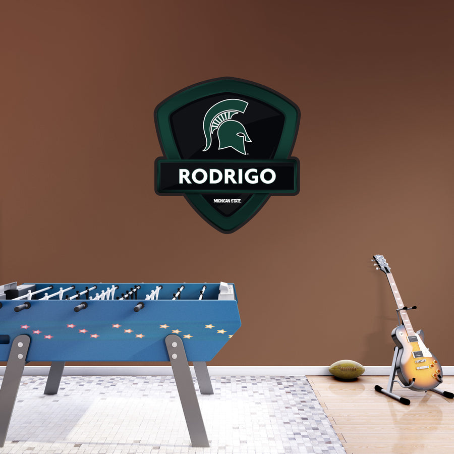 Michigan State Spartans - Badge - With Personalized Name - Official NCAA - Vinyl Transfer Decal