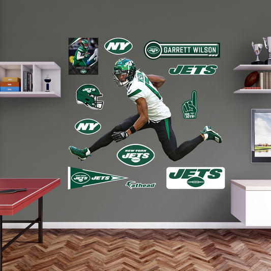 New York Jets: Garrett Wilson Hurdle        - Officially Licensed NFL Removable     Adhesive Decal