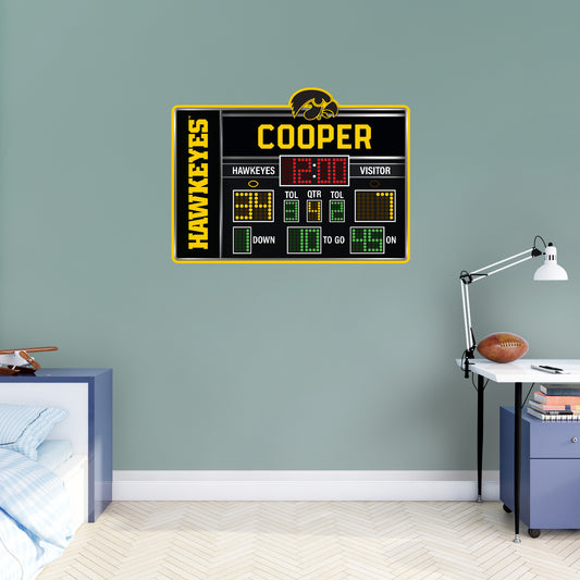 Iowa Hawkeyes:  Football Scoreboard Personalized Name        - Officially Licensed NCAA Removable     Adhesive Decal