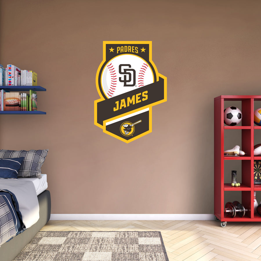 San Diego Padres - Banner Badge - With Personalized Name - Official MLB - Vinyl Transfer Decal