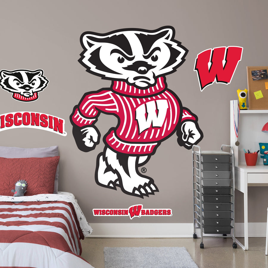 Bucky Badger - RealBig Illustrated Mascot Collection - Official NCAA - Wisconsin Badgers - Reusable Vinyl Wall Decals
