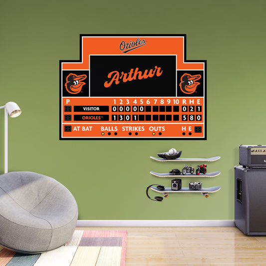 Baltimore Orioles: Scoreboard Personalized Name        - Officially Licensed MLB Removable     Adhesive Decal