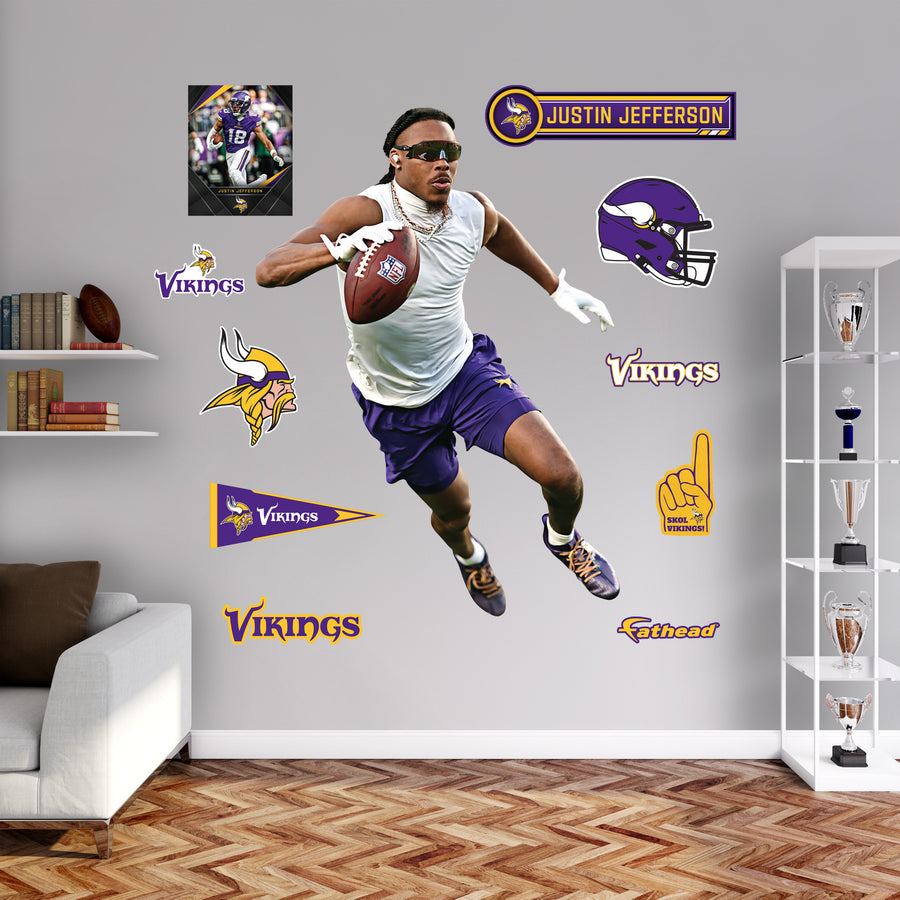 Justin Jefferson - RealBig Warmups Collection - Official NFL - Minnesota Vikings - Reusable Vinyl Wall Decals