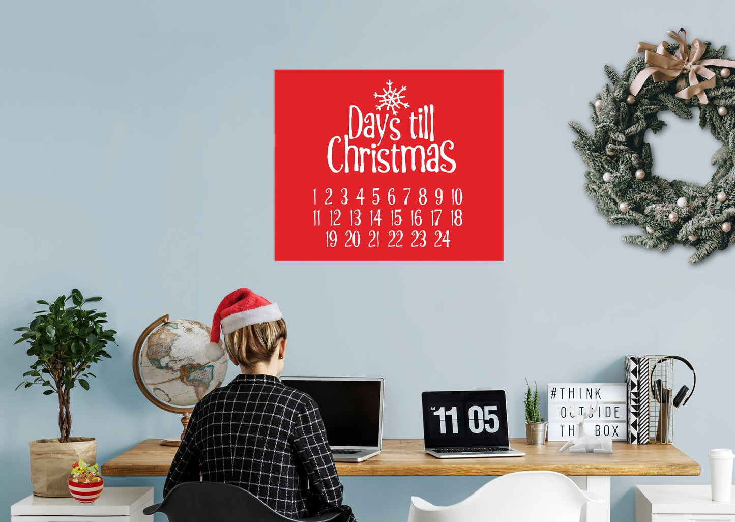 Christmas:  Remaining Days Calendar Dry Erase        -   Removable     Adhesive Decal