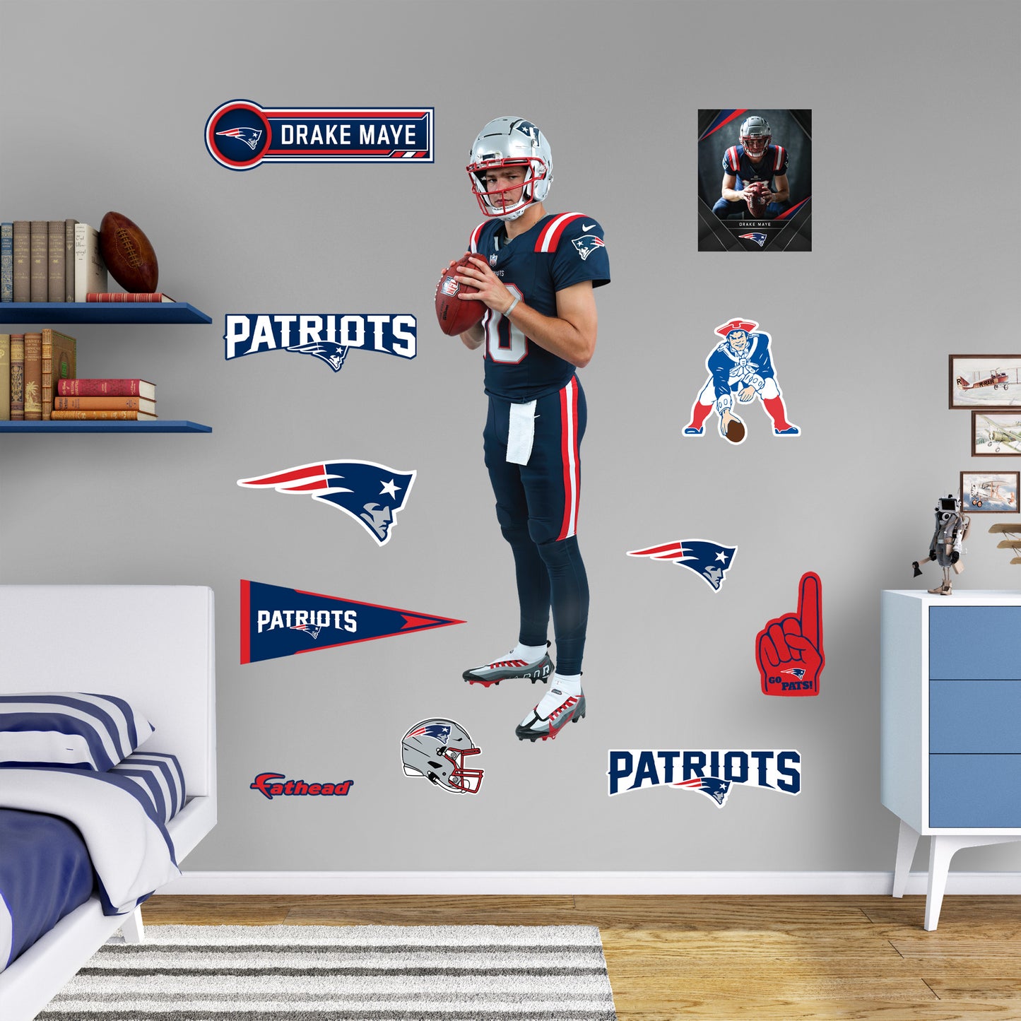 New England Patriots - RealBig Drake Maye Preseason Collection - Official NFL - Reusable Vinyl Wall Decals