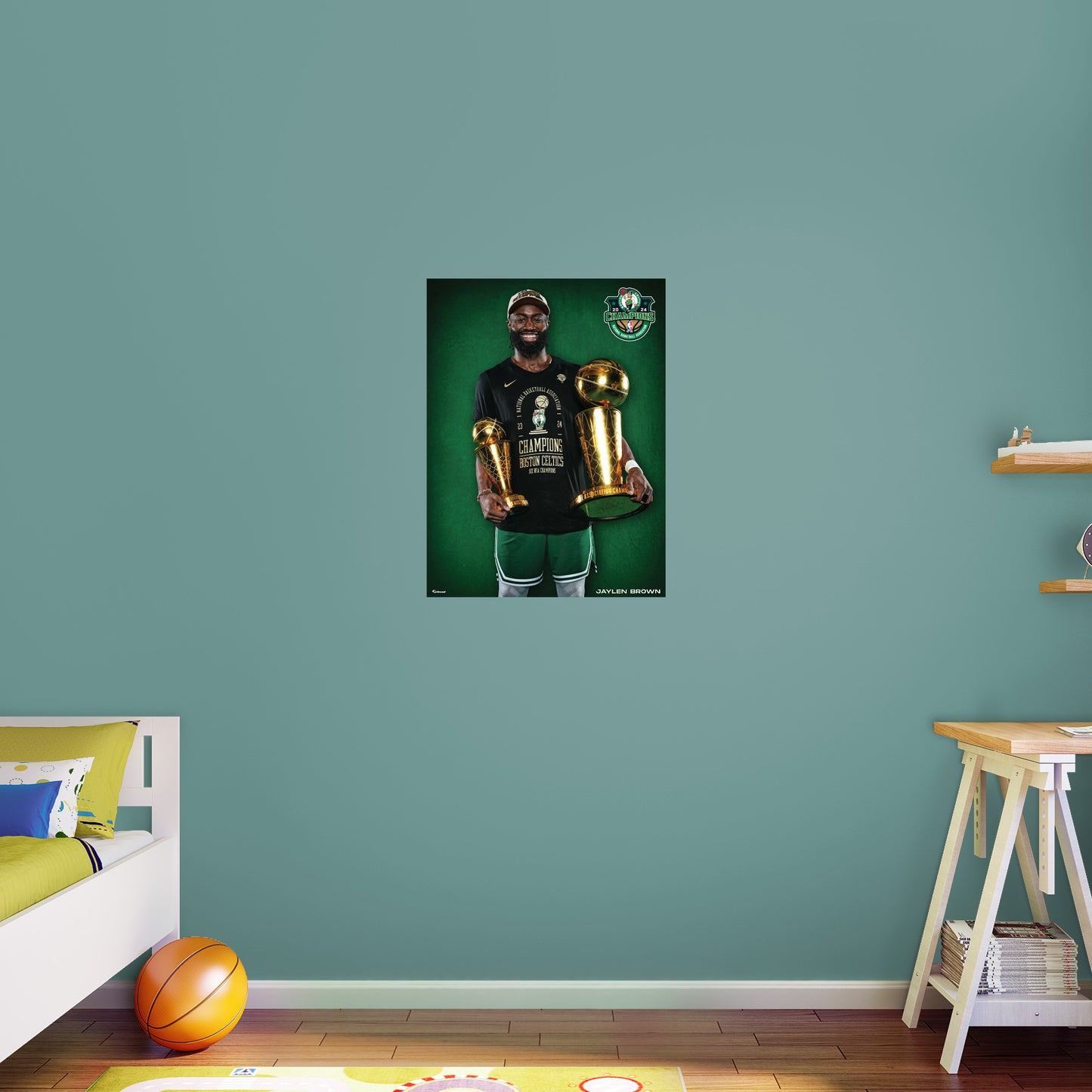 Jaylen Brown - 2024 Champion Trophies - Peel & Stick Poster - Official NBA - Boston Celtics - Reusable Vinyl Wall Decal