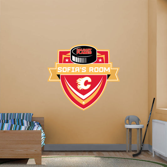 Calgary Flames:   Badge Personalized Name        - Officially Licensed NHL Removable     Adhesive Decal