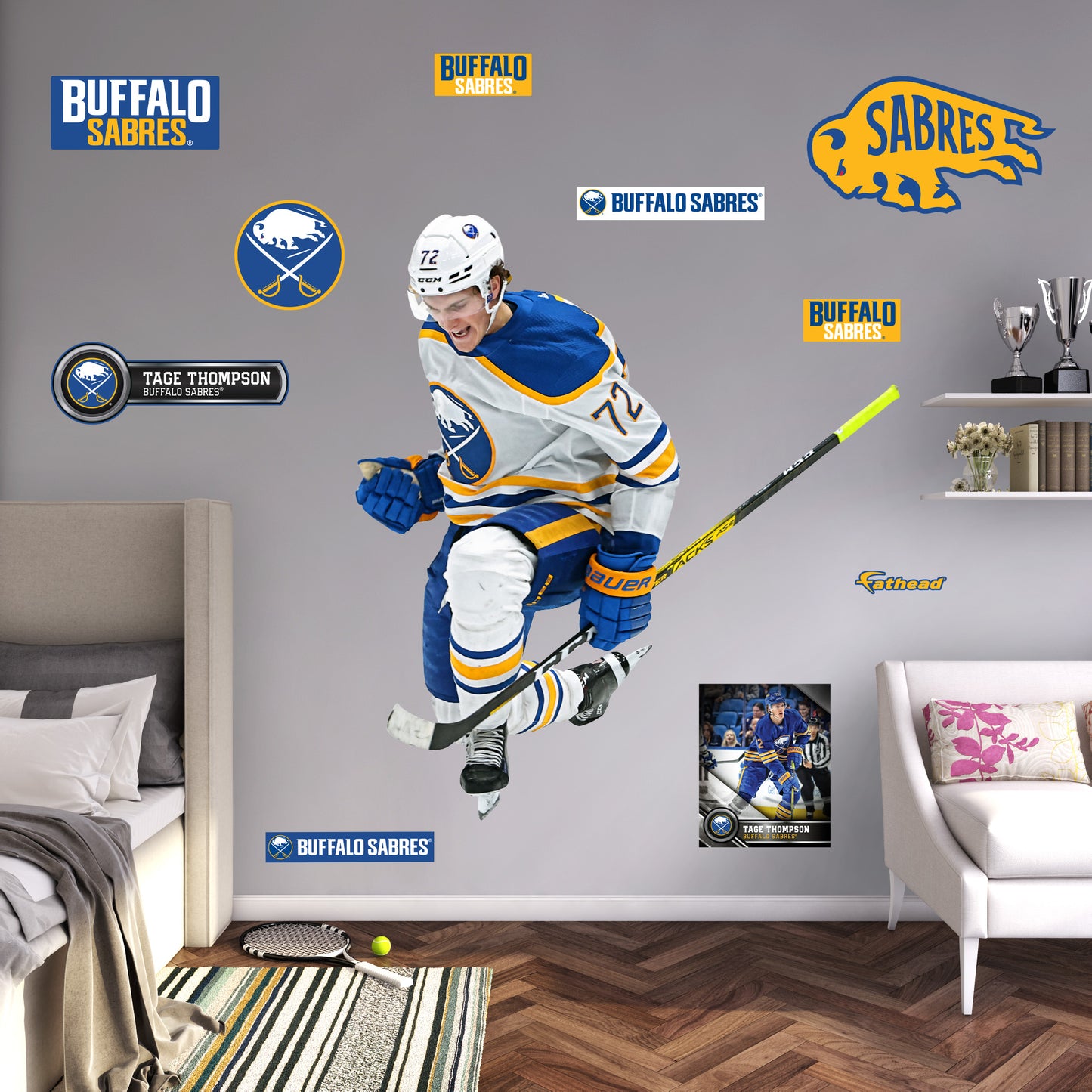 Buffalo Sabres: Tage Thompson  Celebration        - Officially Licensed NHL Removable     Adhesive Decal