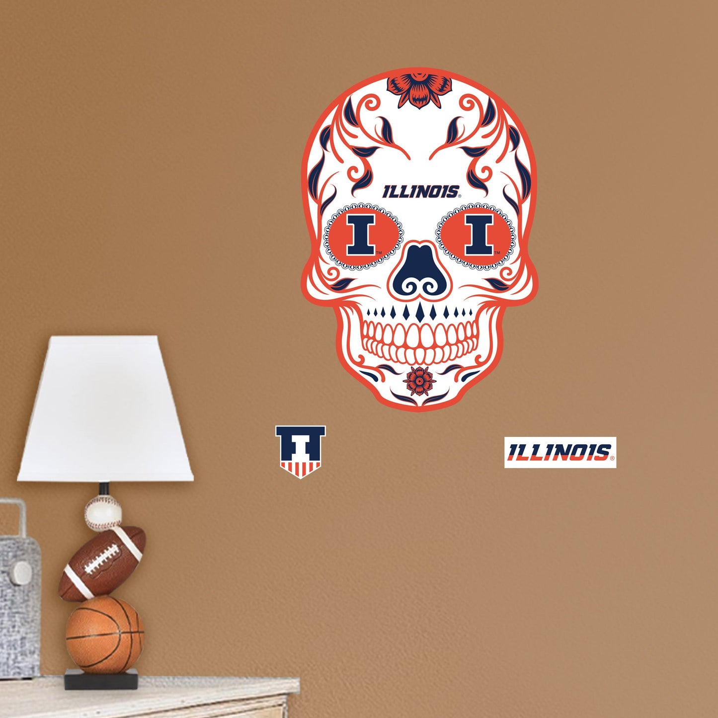 Illinois Fighting Illini:   Skull        - Officially Licensed NCAA Removable     Adhesive Decal