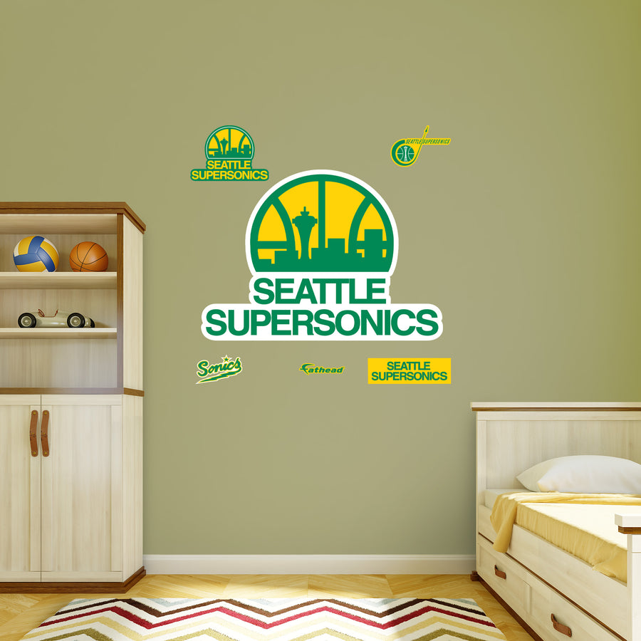Seattle Supersonics - RealBig 1980's Classic Logo Collection - Official NBA - Reusable Vinyl Wall Decals