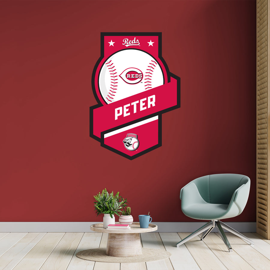 Cincinnati Reds - Banner Badge - With Personalized Name - Official MLB - Vinyl Transfer Decal