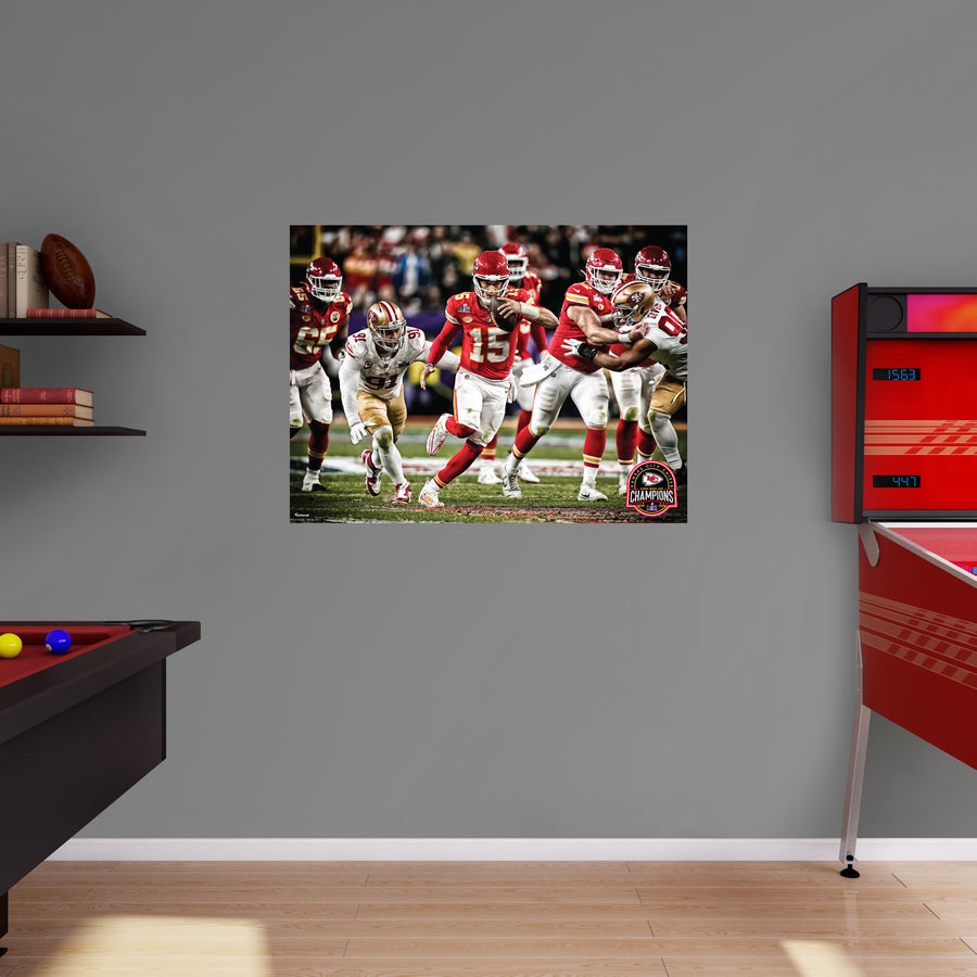 Patrick Mahomes II - Super Bowl LVIII Scramble - Peel & Stick Poster - Official NFL - Kansas City Chiefs - Reusable Vinyl Wall Decal