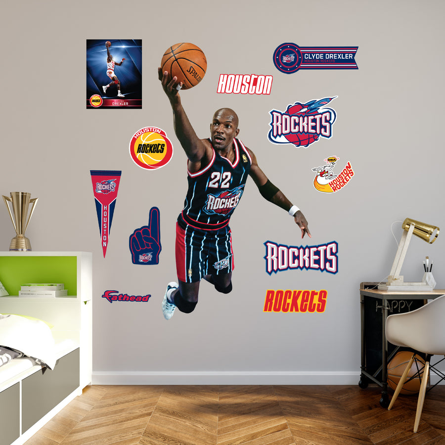 Clyde Drexler - RealBig Rockets Legend Collection - Official NBA - Houston Rockets - Reusable Vinyl Wall Decals