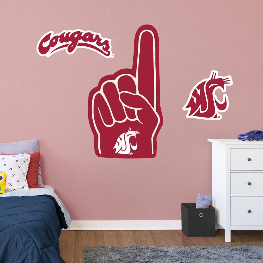 Washington State Cougars - RealBig Foam Finger Collection - Official NCAA - Reusable Vinyl Wall Decals