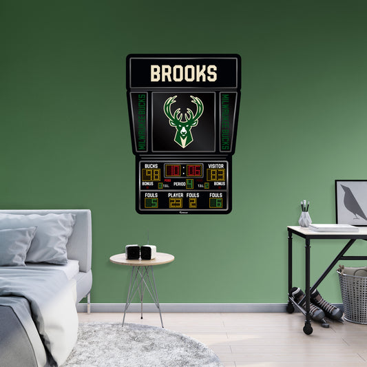 Milwaukee Bucks:   Scoreboard Personalized Name        - Officially Licensed NBA Removable     Adhesive Decal