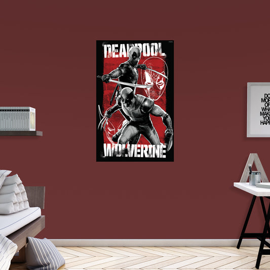 Deadpool & Wolverine: Deadpool & Wolverine Stencil Poster        - Officially Licensed Marvel Removable     Adhesive Decal