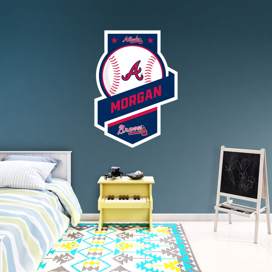 Atlanta Braves - Banner Badge - With Personalized Name - Official MLB - Vinyl Transfer Decal